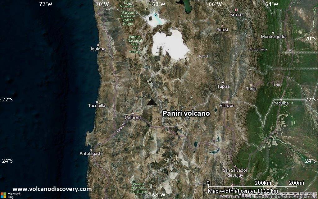 Satellite/aerial-type map of Paniri volcano (region scale small)