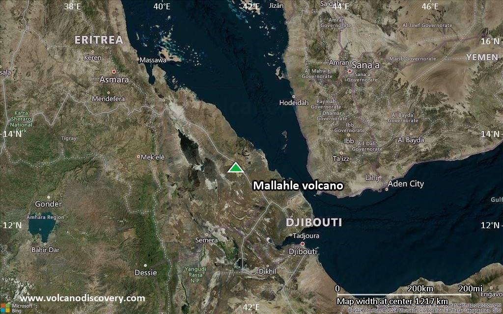 Satellite/aerial-type map of Mallahle volcano (region scale small)