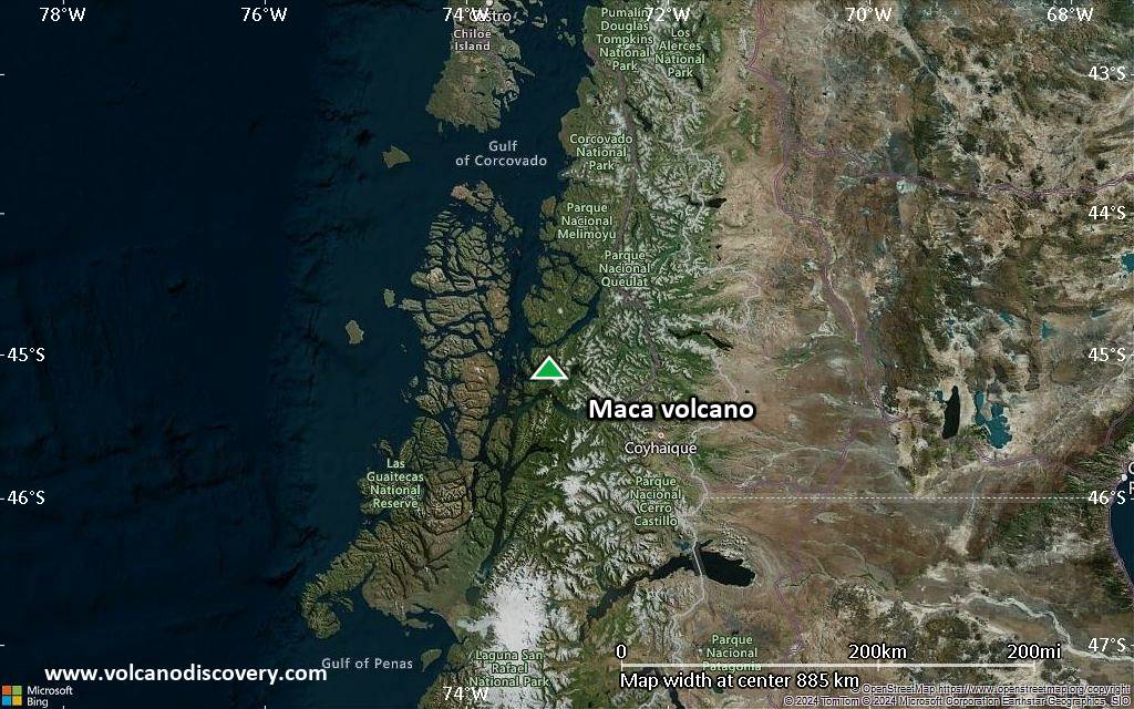 Satellite/aerial-type map of Maca volcano (region scale small)