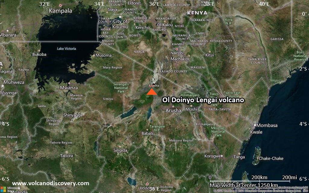Satellite/aerial-type map of Ol Doinyo Lengai volcano (region scale small)