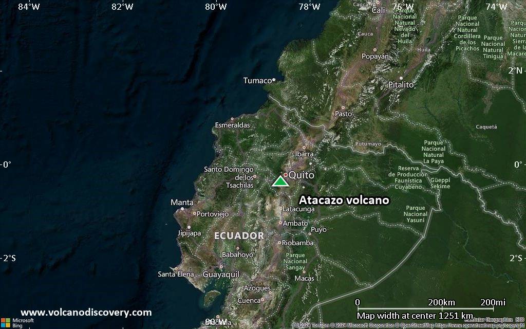 Satellite/aerial-type map of Atacazo volcano (region scale small)
