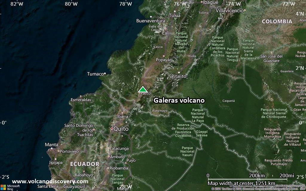 Satellite/aerial-type map of Galeras volcano (region scale small)