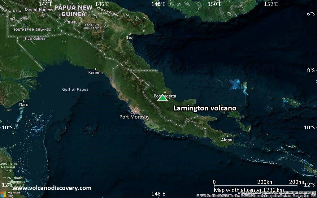 Satellite/aerial-type map of Lamington volcano (region scale small)