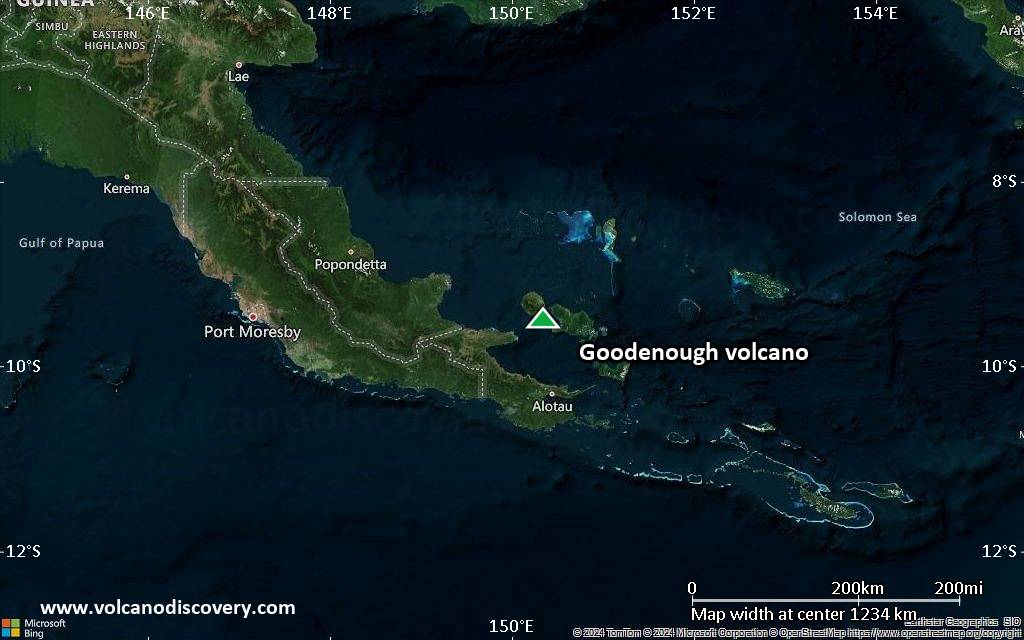 Satellite/aerial-type map of Goodenough volcano (region scale small)