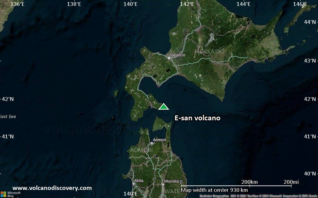Satellite/aerial-type map of E-san volcano (region scale small)
