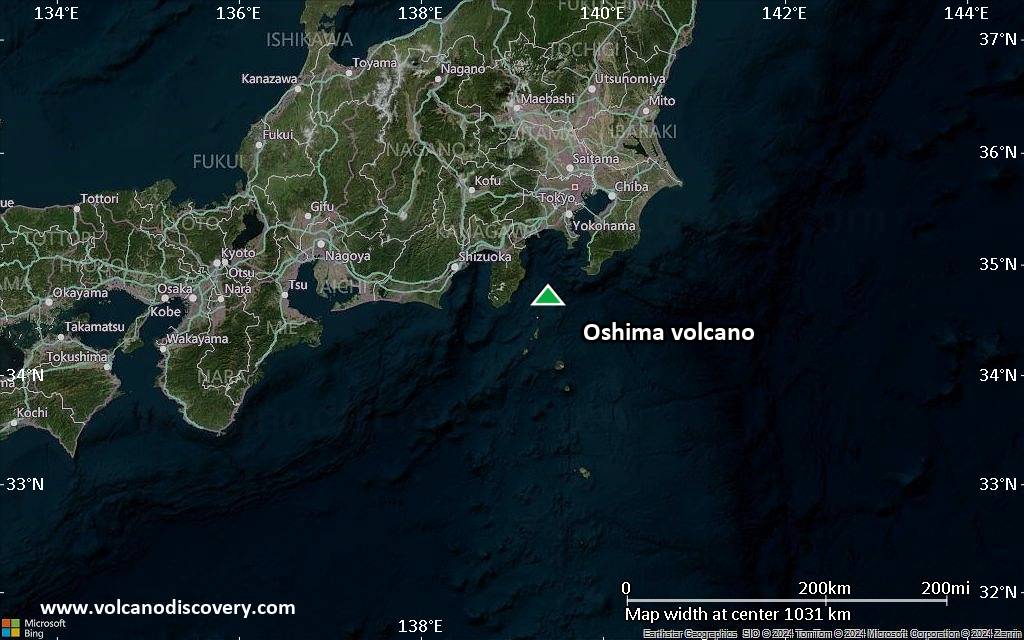 Satellite/aerial-type map of Oshima volcano (region scale small)