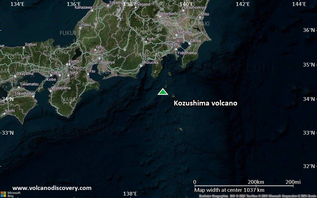 Satellite/aerial-type map of Kozushima volcano (region scale small)