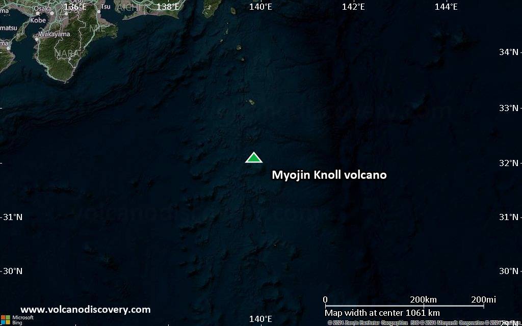 Satellite/aerial-type map of Myojin Knoll volcano (region scale small)