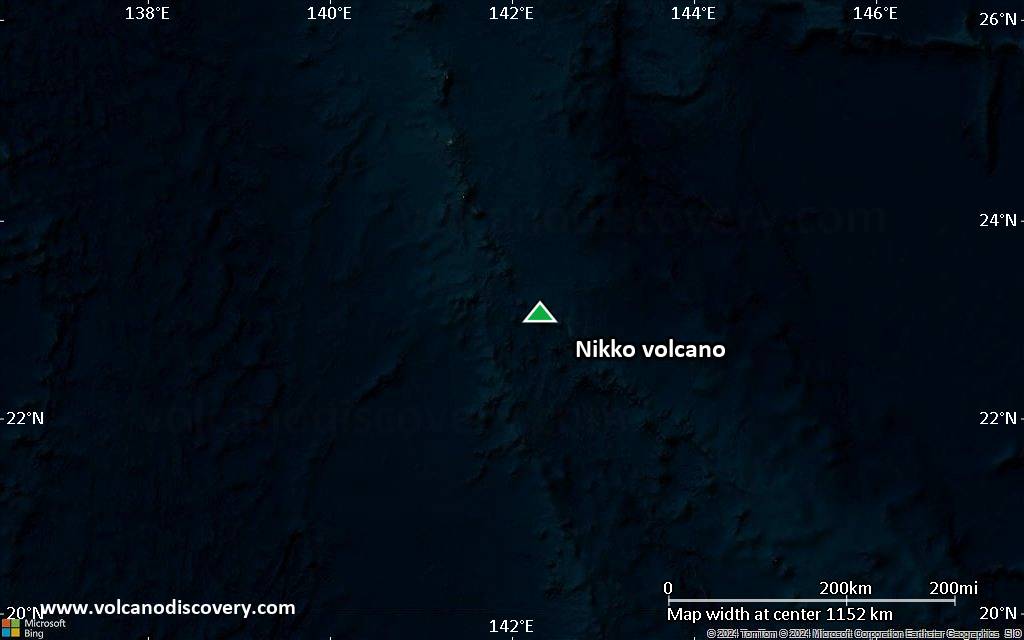Satellite/aerial-type map of Nikko volcano (region scale small)