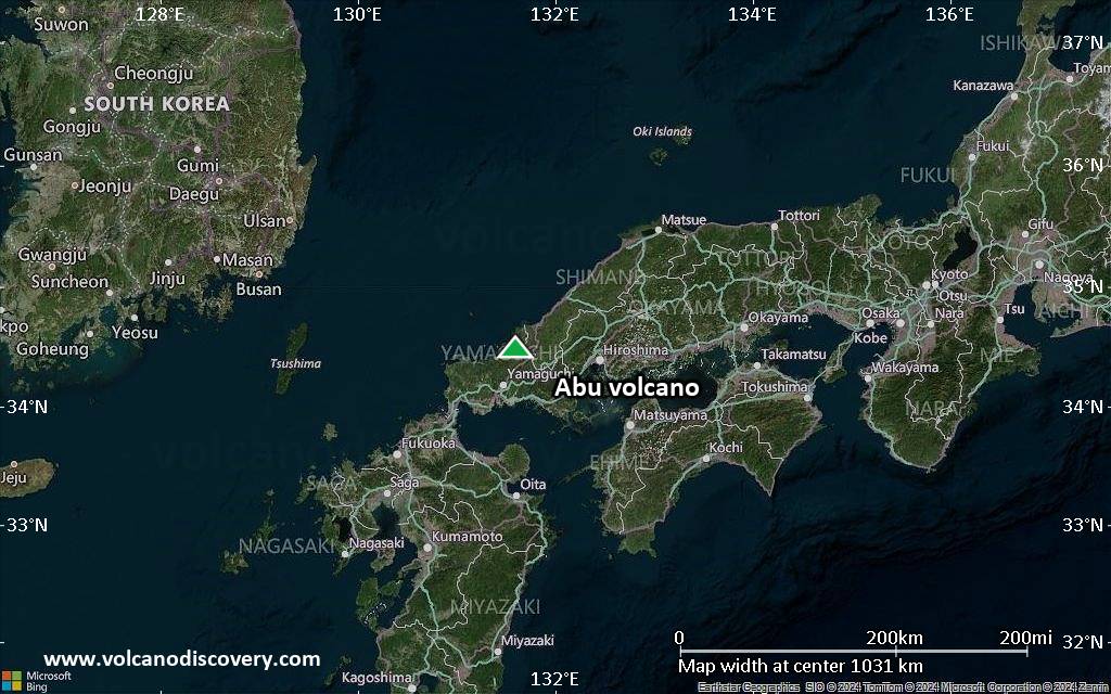 Satellite/aerial-type map of Abu volcano (region scale small)