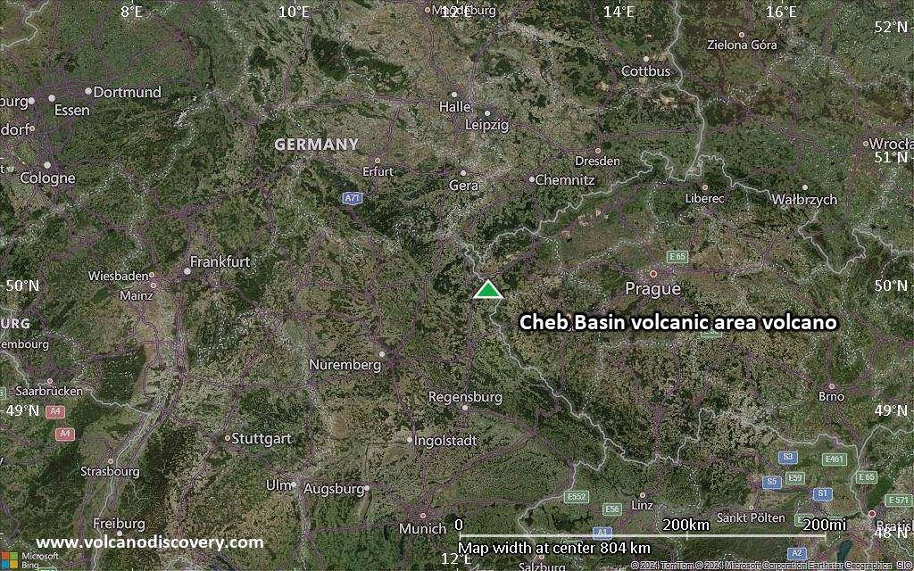 Satellite/aerial-type map of Cheb Basin volcanic area volcano (region scale small)
