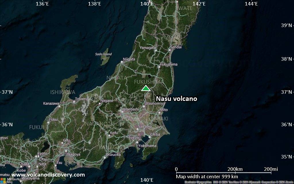 Satellite/aerial-type map of Nasu volcano (region scale small)