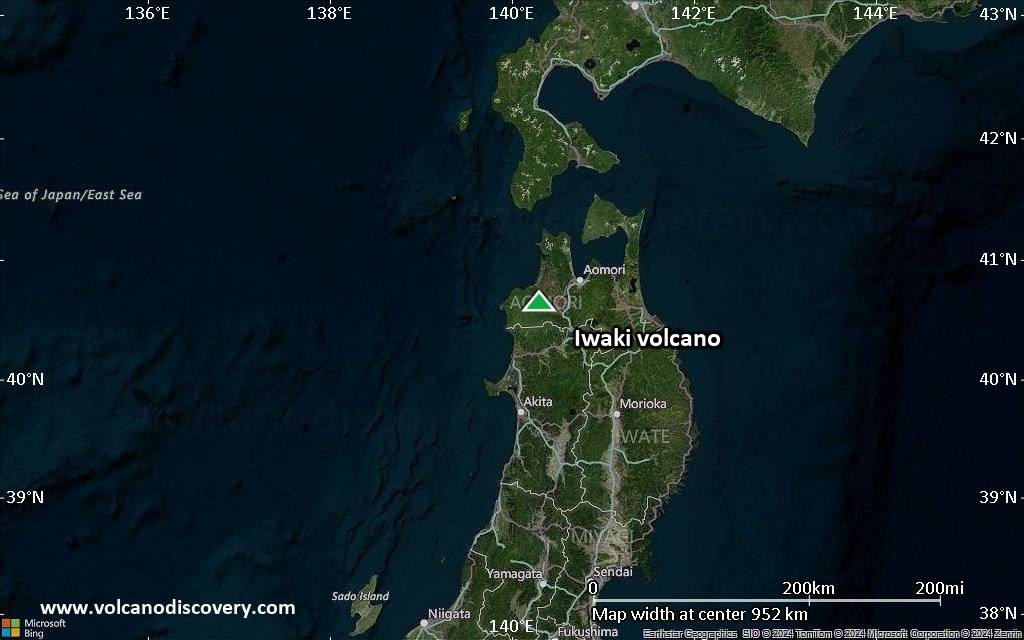 Satellite/aerial-type map of Iwaki volcano (region scale small)