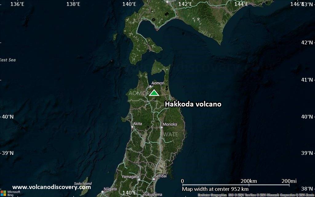Satellite/aerial-type map of Hakkoda volcano (region scale small)
