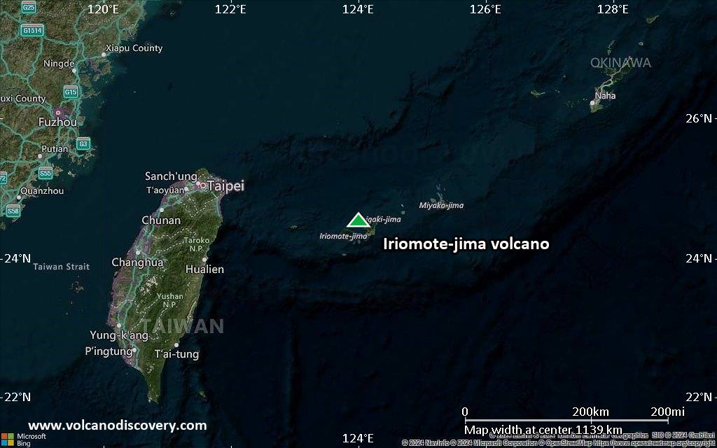 Satellite/aerial-type map of Iriomote-jima volcano (region scale small)