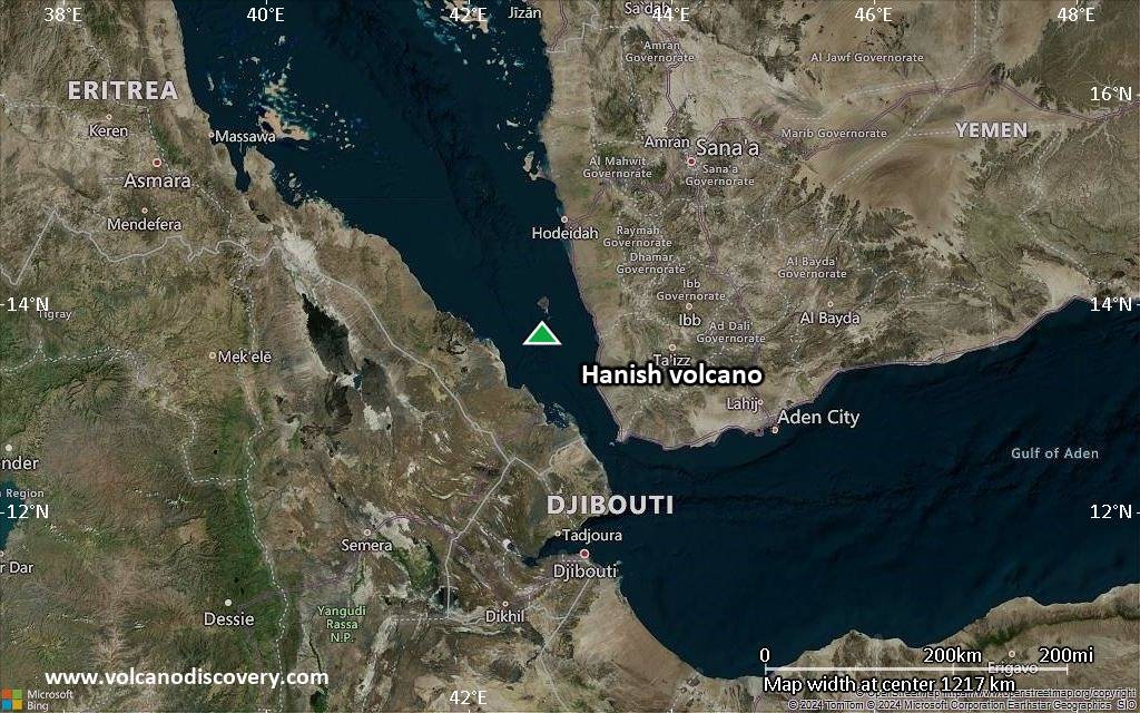 Satellite/aerial-type map of Hanish volcano (region scale small)