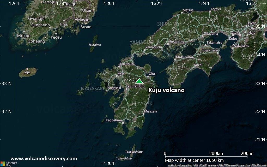 Satellite/aerial-type map of Kuju volcano (region scale small)
