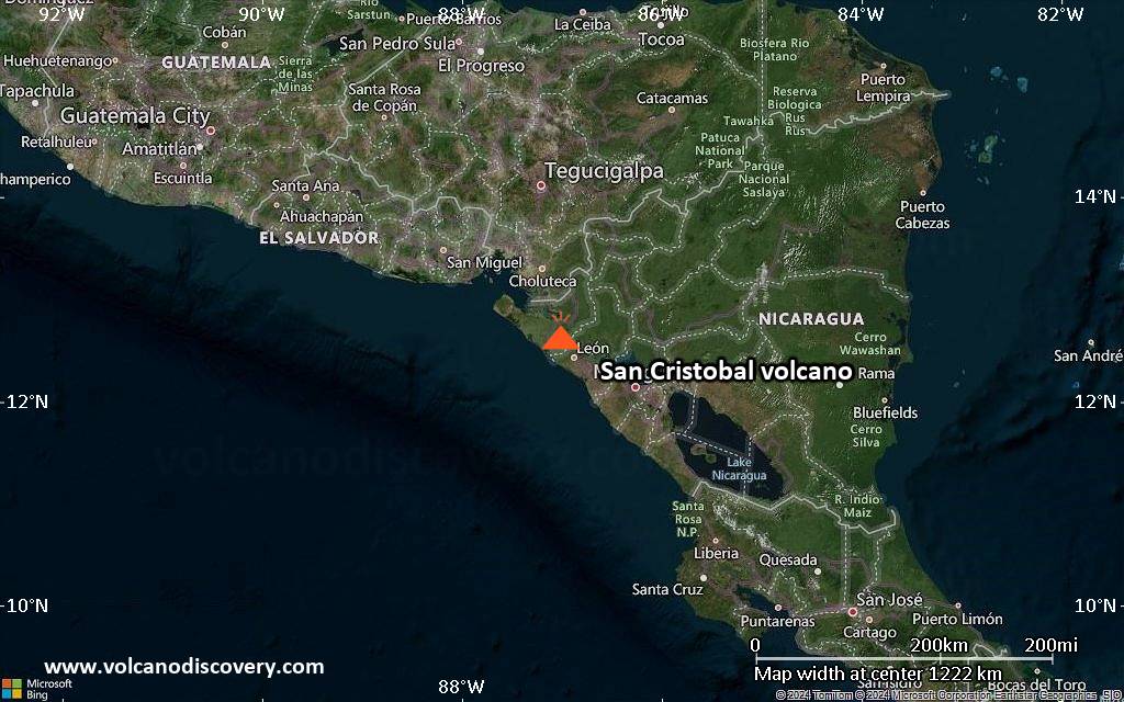 Satellite/aerial-type map of San Cristobal volcano (region scale small)