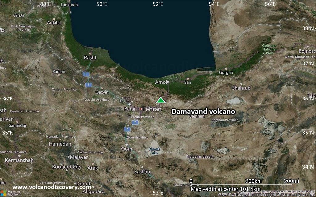Satellite/aerial-type map of Damavand volcano (region scale small)
