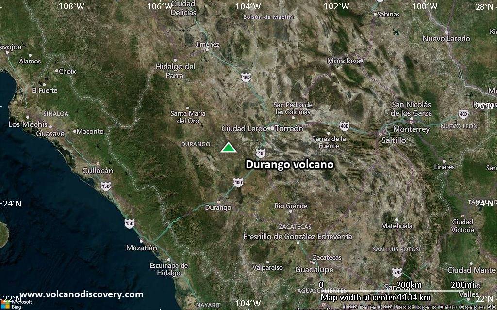 Satellite/aerial-type map of Durango volcano (region scale small)