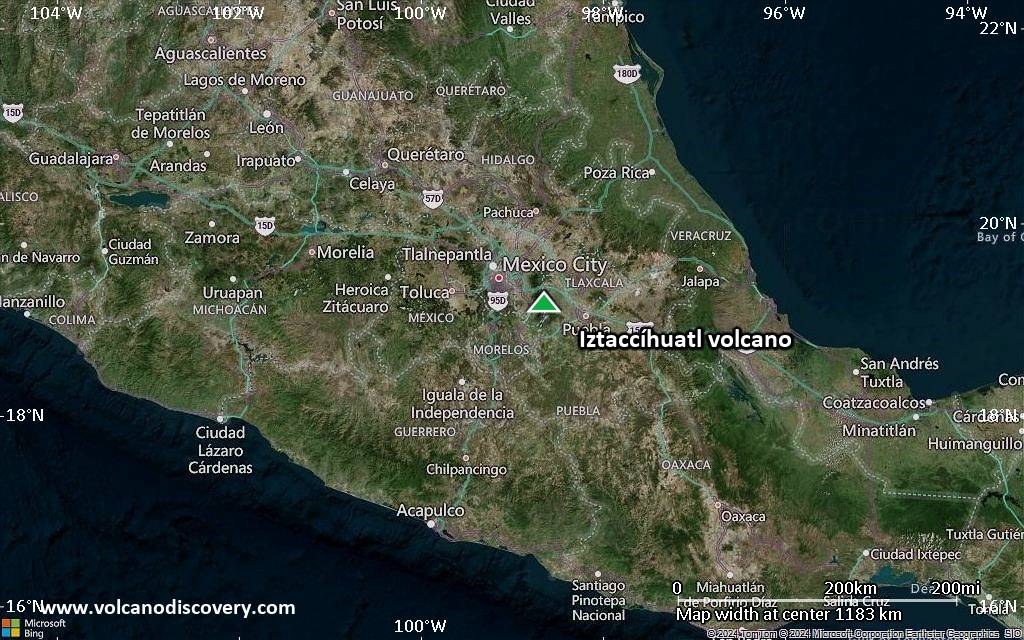 Satellite/aerial-type map of Iztaccíhuatl volcano (region scale small)