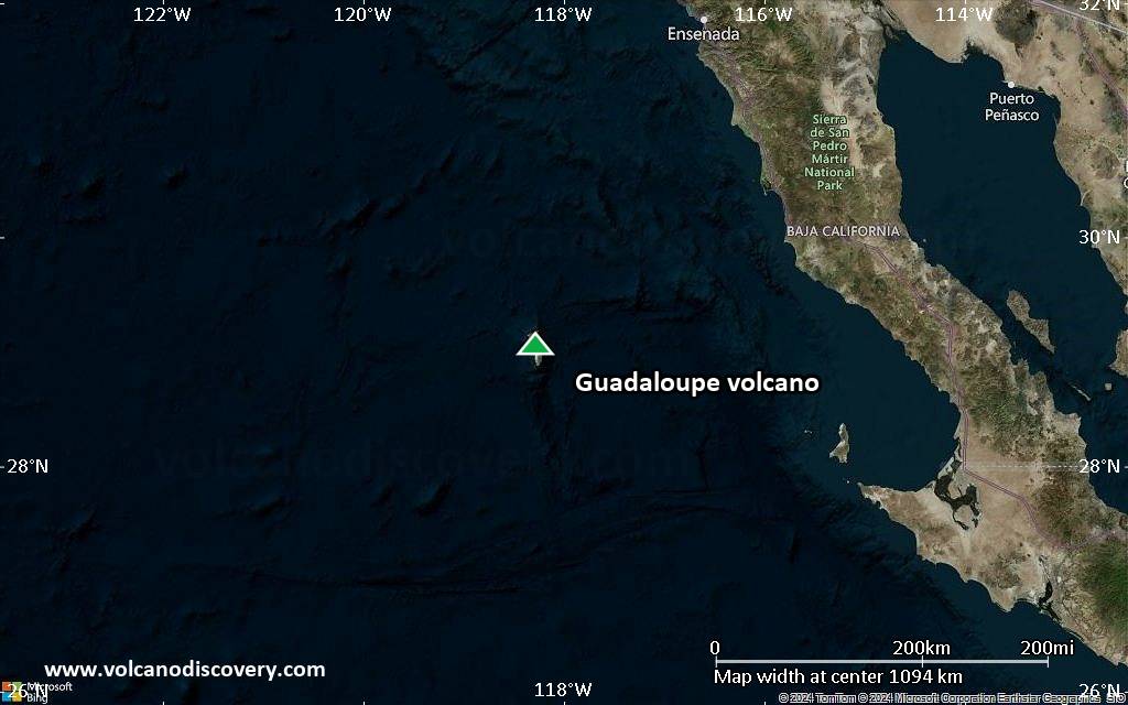 Satellite/aerial-type map of Guadaloupe volcano (region scale small)
