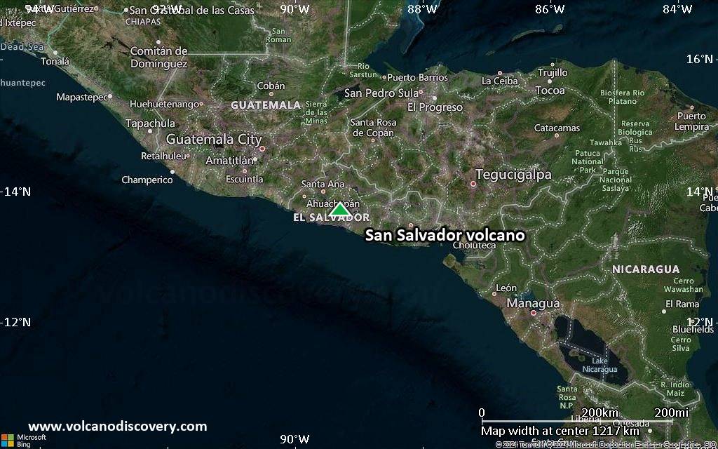 Satellite/aerial-type map of San Salvador volcano (region scale small)