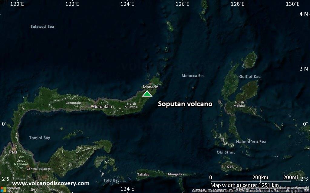 Satellite/aerial-type map of Soputan volcano (region scale small)