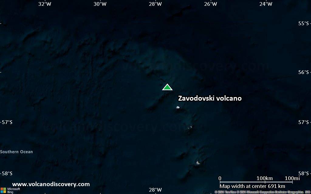 Satellite/aerial-type map of Zavodovski volcano (region scale small)