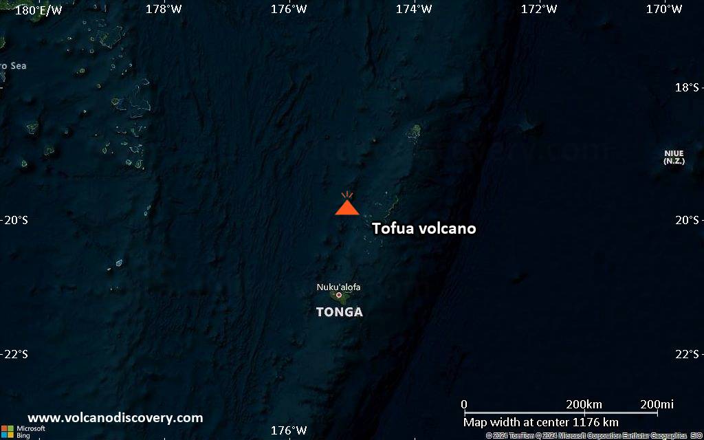 Satellite/aerial-type map of Tofua volcano (region scale small)
