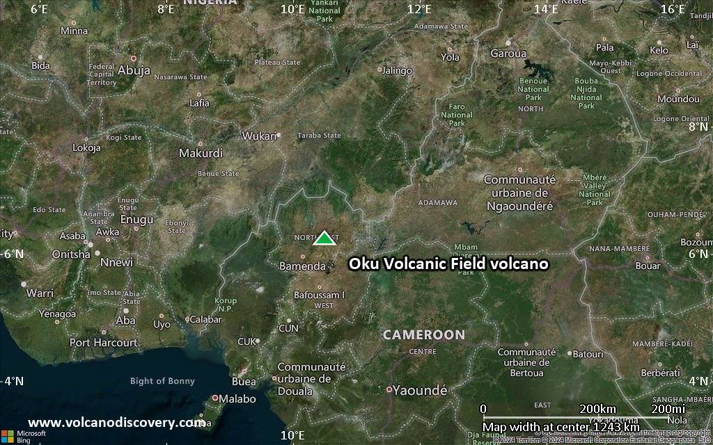 Satellite/aerial-type map of Oku Volcanic Field volcano (region scale small)