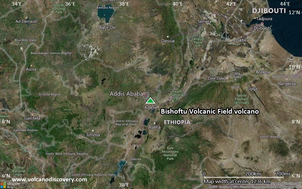 Satellite/aerial-type map of Bishoftu Volcanic Field volcano (region scale small)