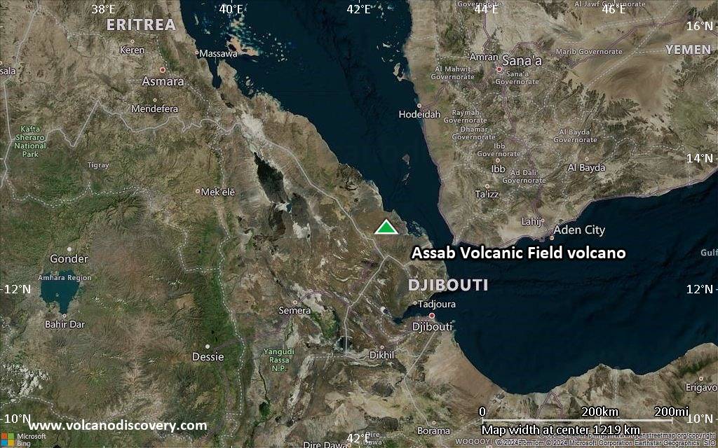Satellite/aerial-type map of Assab Volcanic Field volcano (region scale small)