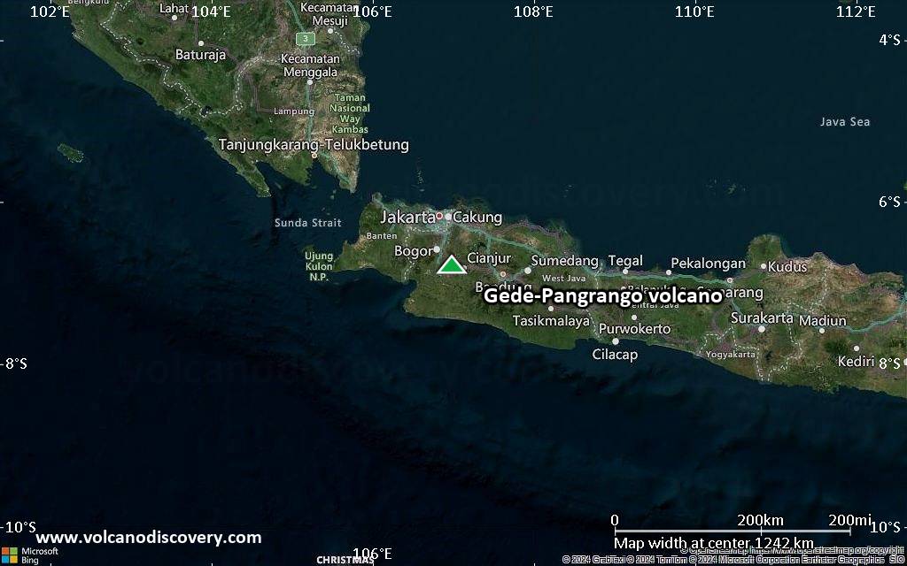 Satellite/aerial-type map of Gede-Pangrango volcano (region scale small)