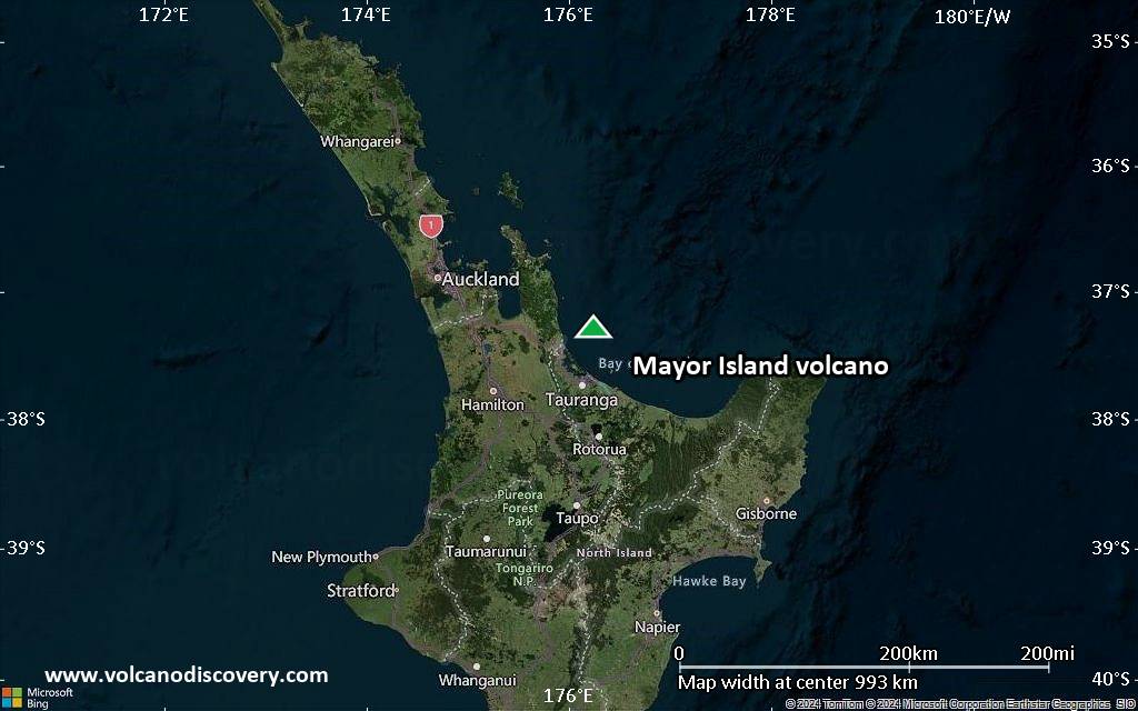 Satellite/aerial-type map of Mayor Island volcano (region scale small)