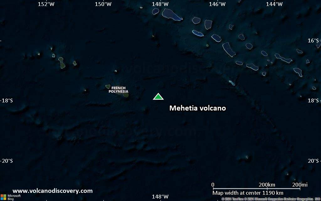 Satellite/aerial-type map of Mehetia volcano (region scale small)