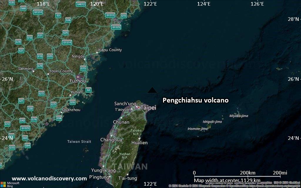 Satellite/aerial-type map of Pengchiahsu volcano (region scale small)