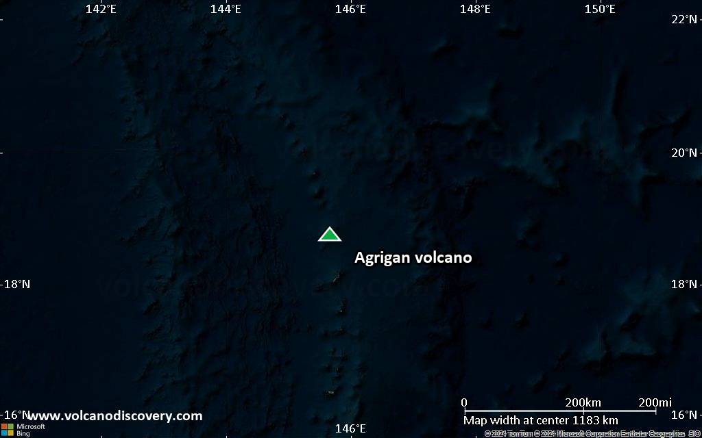 Satellite/aerial-type map of Agrigan volcano (region scale small)