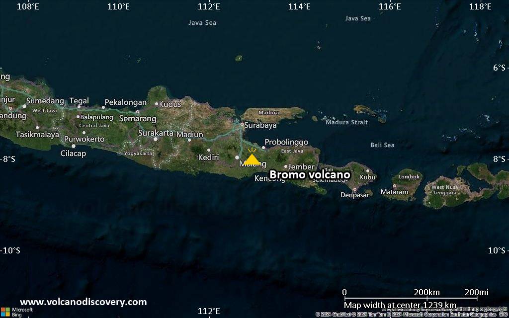 Satellite/aerial-type map of Bromo volcano (region scale small)