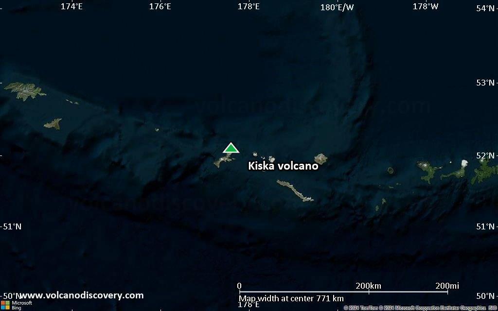 Satellite/aerial-type map of Kiska volcano (region scale small)
