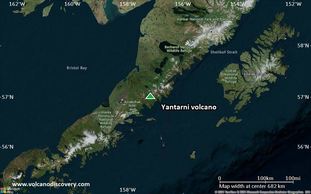 Satellite/aerial-type map of Yantarni volcano (region scale small)