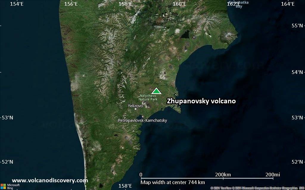 Satellite/aerial-type map of Zhupanovsky volcano (region scale small)