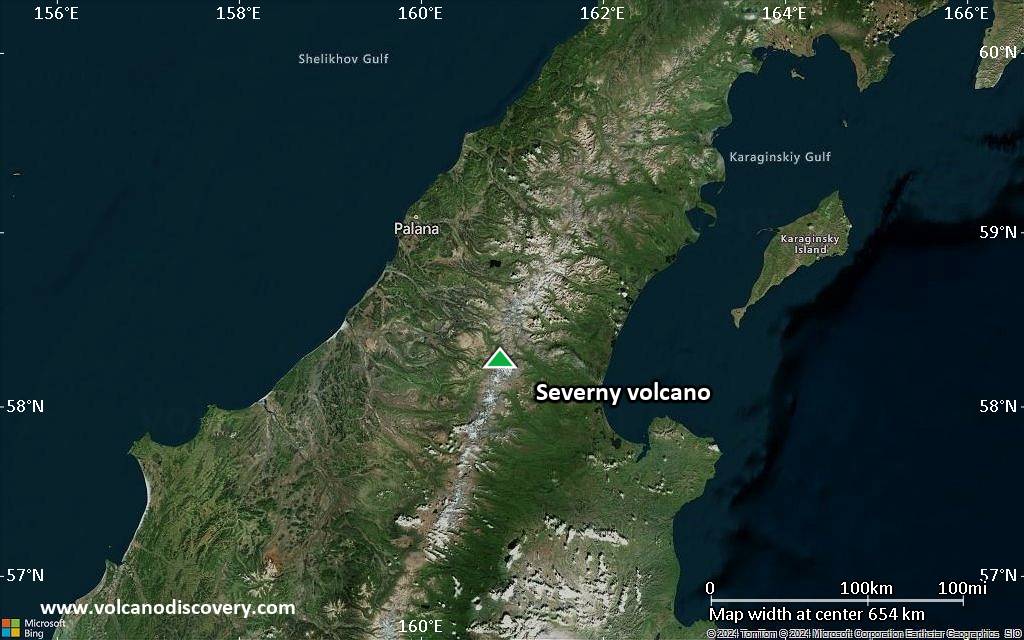 Satellite/aerial-type map of Severny volcano (region scale small)