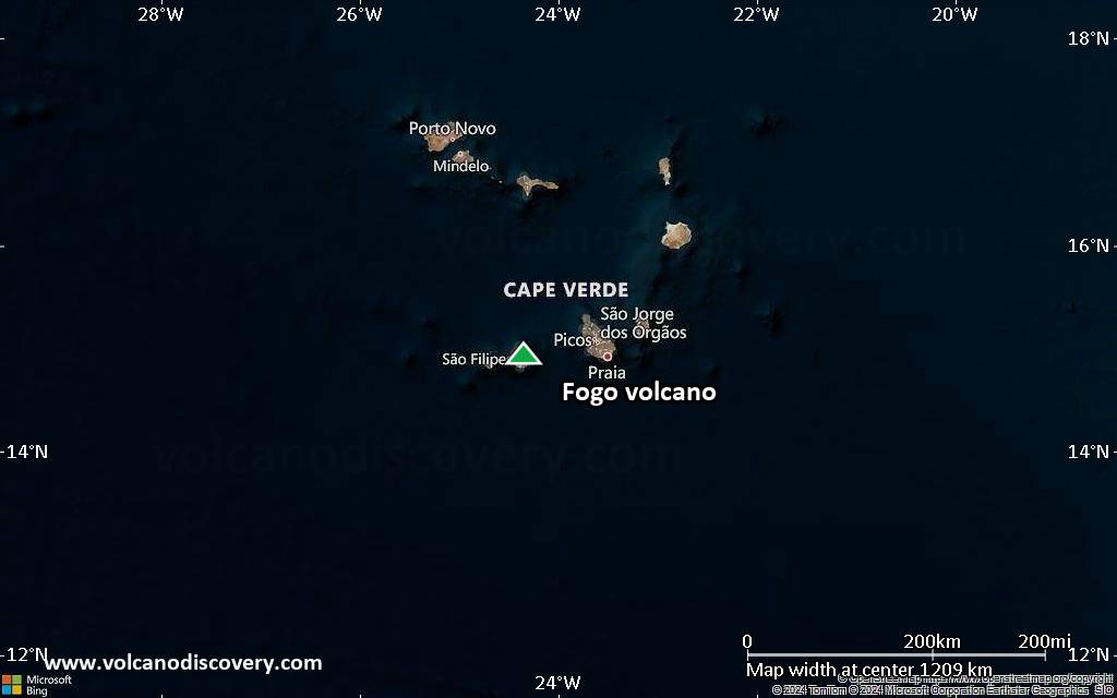 Satellite/aerial-type map of Fogo volcano (region scale small)