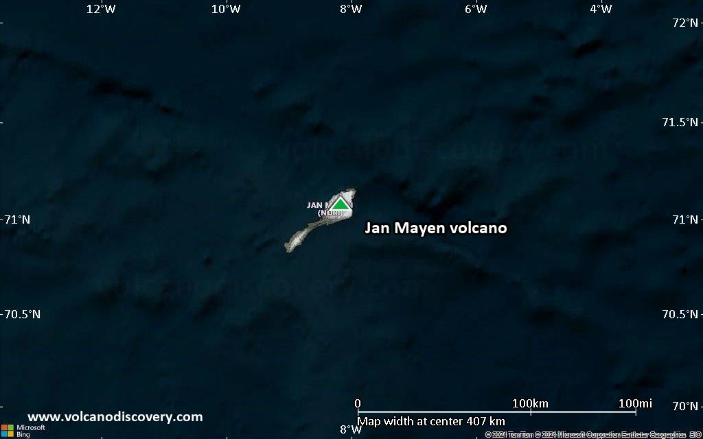 Satellite/aerial-type map of Jan Mayen volcano (region scale small)