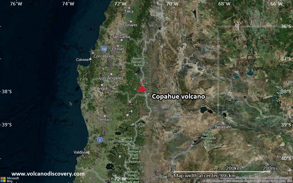 Satellite/aerial-type map of Copahue volcano (region scale small)