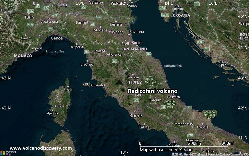 Satellite/aerial-type map of Radicofani volcano (region scale small)