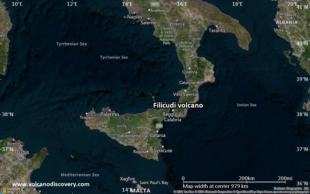Satellite/aerial-type map of Filicudi volcano (region scale small)