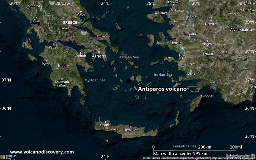 Satellite/aerial-type map of Antiparos volcano (region scale small)
