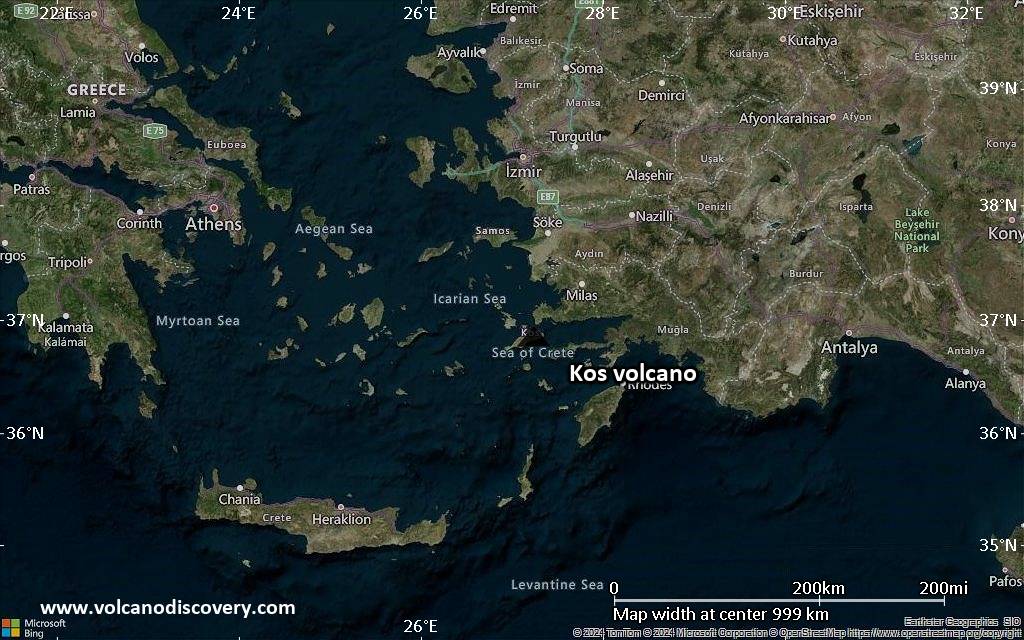 Satellite/aerial-type map of Kos volcano (region scale small)